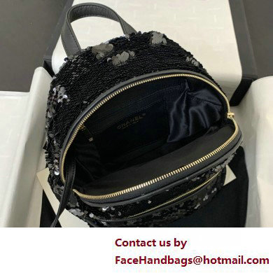 Chanel Sequins  &  Silver-Tone Metal Mini Backpack Bag AS4662 Black 2025